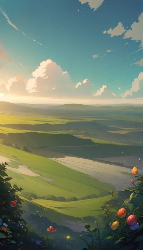 ultrawide landscape aesthetic,summer dream food ,studio ghibli inspired aesthetic, no people