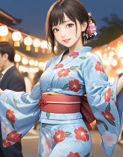 (best quality:1.2), 1girl, yukata, bon dance