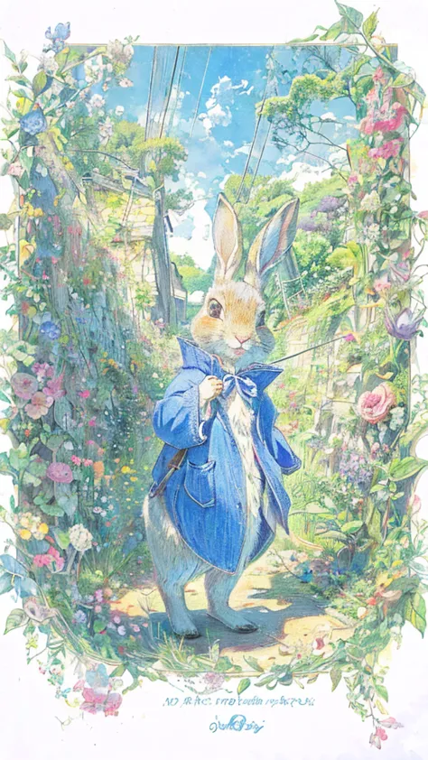 peter rabbit，a gentle touch like a picture book、drawn with colored pencils