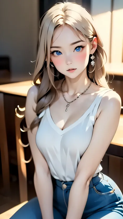 ((super high quality)), ((masterpiece)), gnome girl, low length, ((blonde woman, long hair)), (silver earrings), (silver necklac...