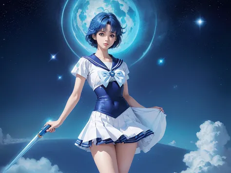 ((anime character sailor-mercury clone girls art)), ((best super high quality myself sailor-mercury clone girls illustration art...