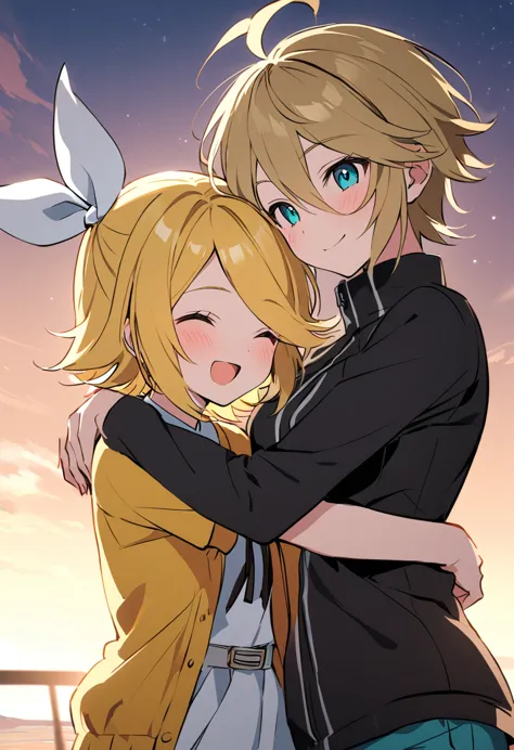 kagamine rin and kagamine ren, style 5,hug