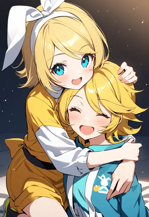 kagamine rin and kagamine ren, style 5,hug