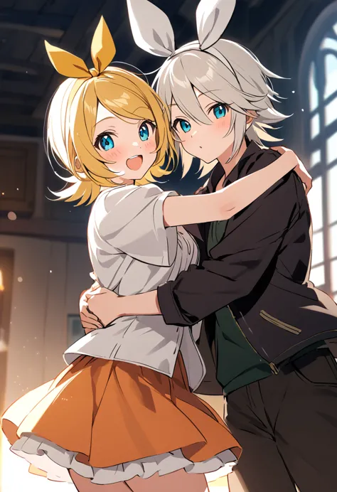 kagamine rin and kagamine ren, style 5,hug