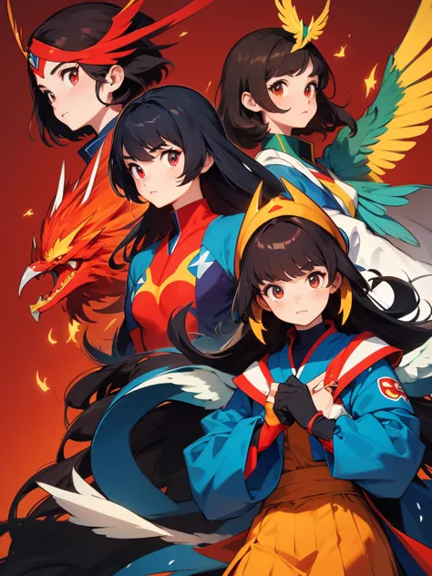 (masterpiece, highest quality:1.1), science ninja team gatchaman，god phoenix，deadly firebird，