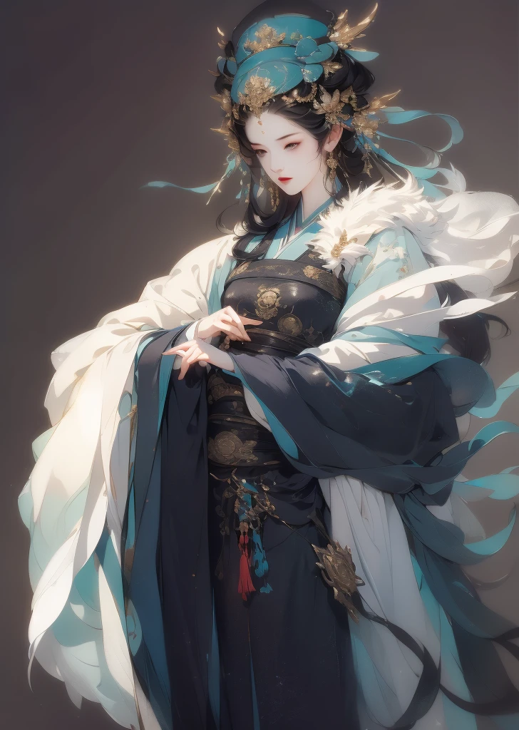 Female, (exceptional, best aesthetic, new, newest, best quality, anime, waifu:1.2), master piece, best quality, absurdres, highres, good anatomy, serious face, ultra detailed, (1girl:1.3), colored, 1 girl, female, Zhuge Liang, blue eyes, black hair, white robe with blue parts, Chinese cap, no beard, feather fan, holding the fan,