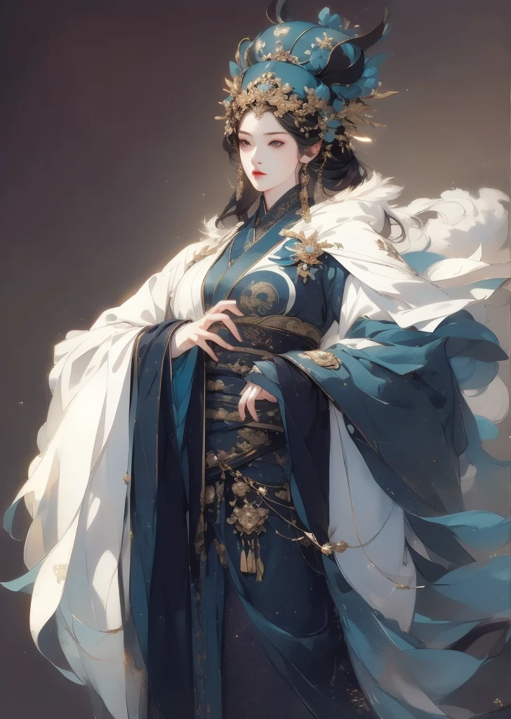 Female, (exceptional, best aesthetic, new, newest, best quality, anime, waifu:1.2), master piece, best quality, absurdres, highres, good anatomy, serious face, ultra detailed, (1girl:1.3), colored, 1 girl, female, Zhuge Liang, blue eyes, black hair, white robe with blue parts, Chinese cap, no beard, feather fan, holding the fan,