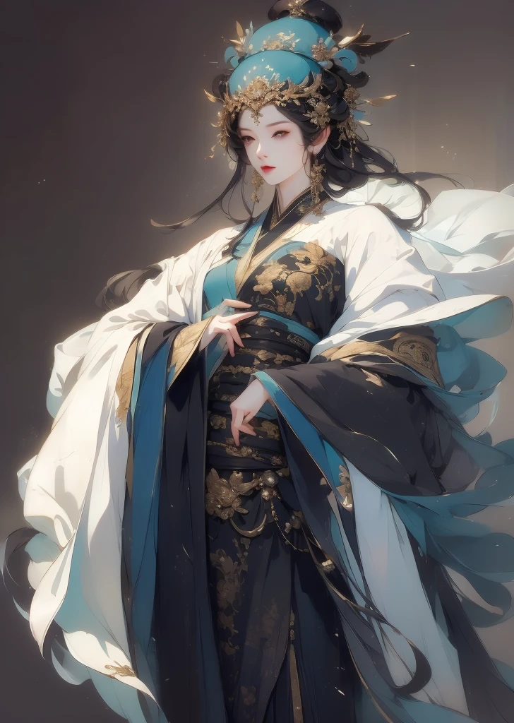 Female, (exceptional, best aesthetic, new, newest, best quality, anime, waifu:1.2), master piece, best quality, absurdres, highres, good anatomy, serious face, ultra detailed, (1girl:1.3), colored, 1 girl, female, Zhuge Liang, blue eyes, black hair, white robe with blue parts, Chinese cap, no beard, feather fan, holding the fan,