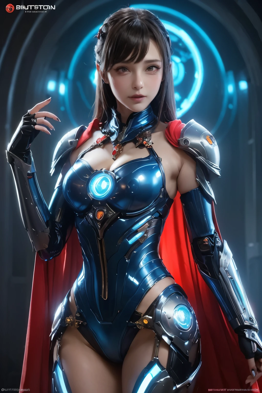 (best quality, 4K, 8k, high resolution, masterpiece: 1.2), (very detailed, realistic, realistic:1.37), woman in futuristic clothes, (erotic and sexy:1.4), popular on cgstation, popular on cgstation, (Portrait of a girl from the Knights of the Zodiac:1.4), (blunt bangs:1.7), cute cyborg girl, perfect android girl, portrait astronaut girl, Beautiful girl cyborg, Black color, light blue, A girl in rainbow red mechanical cyber armor, game CG, cgsociety and Bonghwajung, Beautiful Cyborg Priestess, bioluminescence, (gal gadot:0.6), Anatomically correct grip, Anatomically correct four fingers and one thumb, (long claws:1.4), erotic and sexy, A beautiful cloak decorated with beautiful embroidery., Energy Ball, White back, concept art 