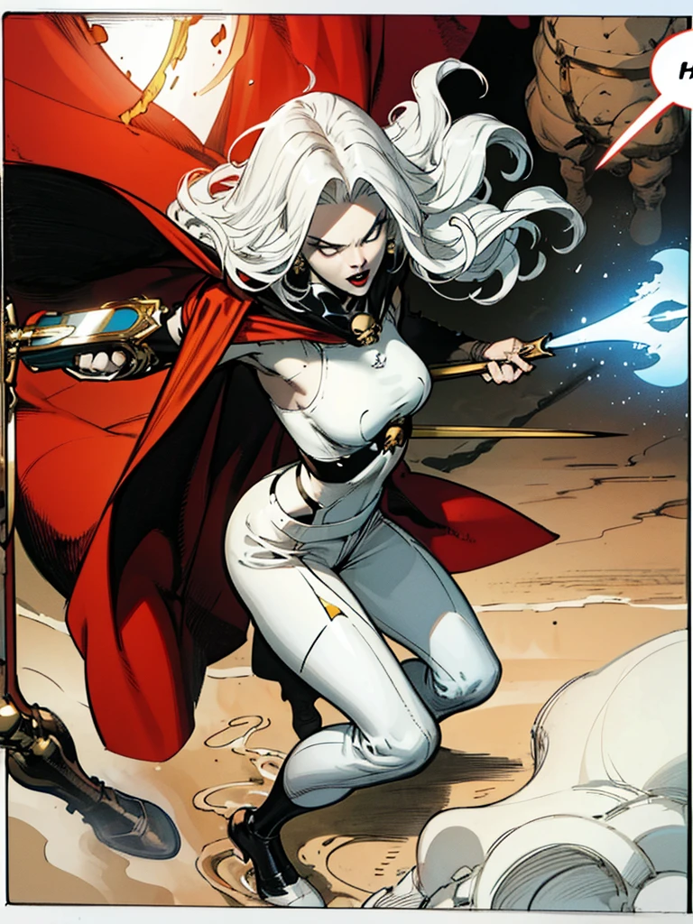 1 warrior monk girl in white techwear outfit, long white hair, shoelaces, vintage sci-fi abstract background, art of moebius, arte de Ashley Wood