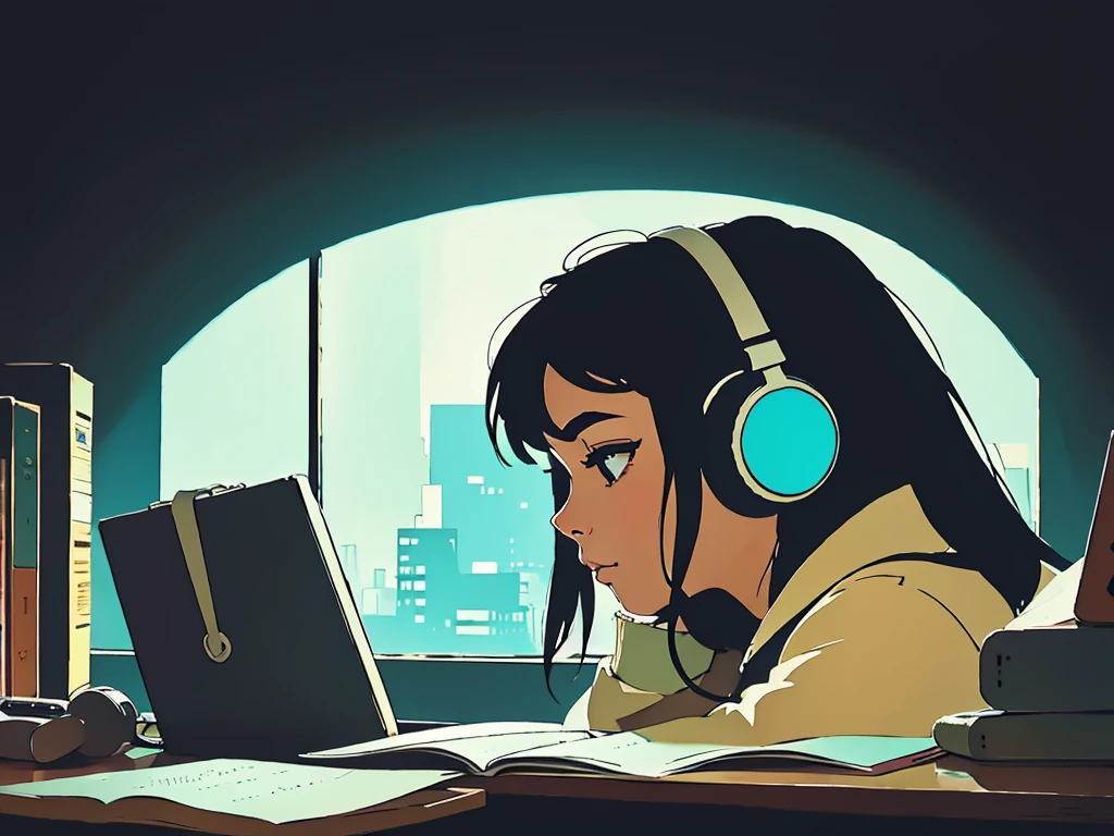  lofi style studying with headphones in the dark