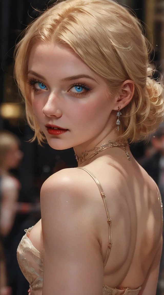 1 beautiful woman, 20 years old, pale white skin (Extremely detailed skin), bright blue eyes (vampire eyes), detailed and beautiful eyes, blonde hair (lived and detailed hair), sexy haircut, feminine and highly detailed facial features , perfect body, perfect abdomen, perfectly round butt, makeup, red lips, earrings, necklace, choker, bracelets, accessories, tiny underwear (string), turquoise underwear, looking at the camera, sexy pose, side pose, ((View from behind)), lifting hips, lifting buttocks, (extremely delicate and beautiful work), (masterpiece), highly detailed, charming expression, simple blurred background, extremely detailed description, mix4, (8k, RAW photo, best quality, masterpiece: 1.2), (realistic, photorealistic: 1.37), cute, cityscape, rain, wet, professional lighting, photon mapping, radiosity, physical representation,