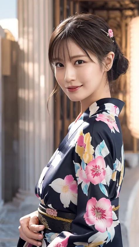 1 person, (wearing a pink floral kimono.:1.2), very beautiful japanese idol portraits, 
(raw photos, highest quality), (realisti...