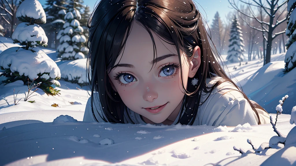 ((masterpiece,best quality,ultra detailed,ultra high res)), (mastepiece, Best Quality, Ultra-detailed, Photorealistic, extremely delicate and beautiful),
Alice in Wonderland, at winter, Playing in the snow, Happy smile, Very beautiful girl, correct facial features, detailed image of a girl