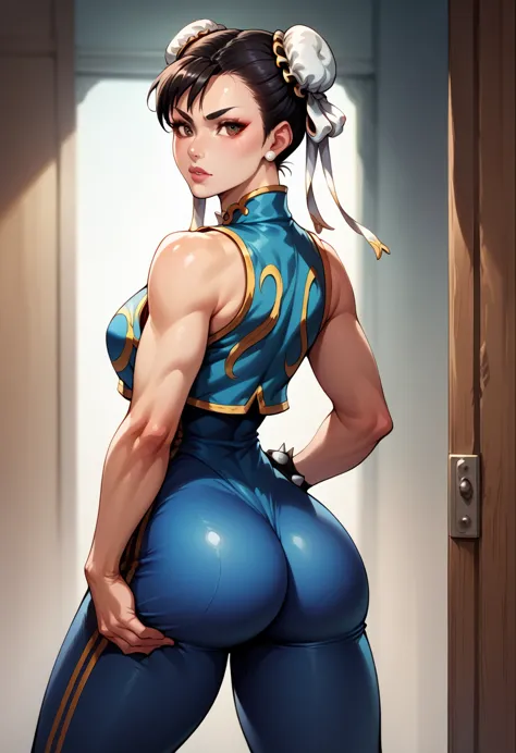 score_9, score_8_up, score_7_up, break, score_9, 1girl, chun-li (\street fighter)\, black hair, brown eyes, makeup, eyelashes, s...