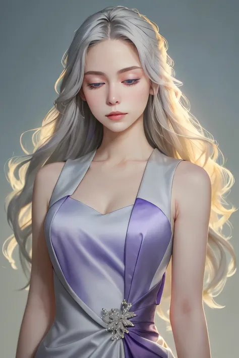 (oil, masterpiece, highest quality, super detailed, focus on the characters), young woman, pale skin, ((a long gray hair)). ((a ...