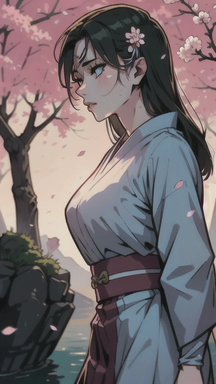 a beautiful girl with elegant features, long dark hair, wearing a traditional japanese school uniform, expressive eyes, detailed facial features, intricate hairpin accessories, delicate porcelain skin, standing in a serene japanese garden setting with cherry blossoms, beautiful detailed eyes, beautiful detailed lips, extremely detailed eyes and face, long eyelashes, refined, elegant, photorealistic, 8k, masterpiece, vibrant colors, warm lighting, cinematic composition, atmospheric, whimsical, fantasy, magical realism, highly detailed