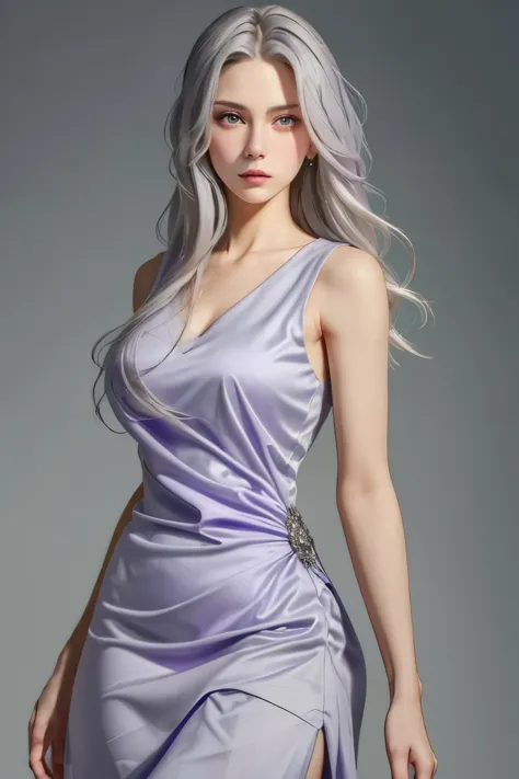 (oil, masterpiece, highest quality, super detailed, focus on the characters), young woman, pale skin, ((a long gray hair)). ((a ...