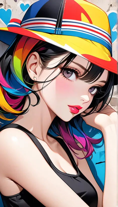 ultra-realism micho colorful style, simple line initialism，abstract art，(((the most beautiful girl of all time))), sweet face. l...