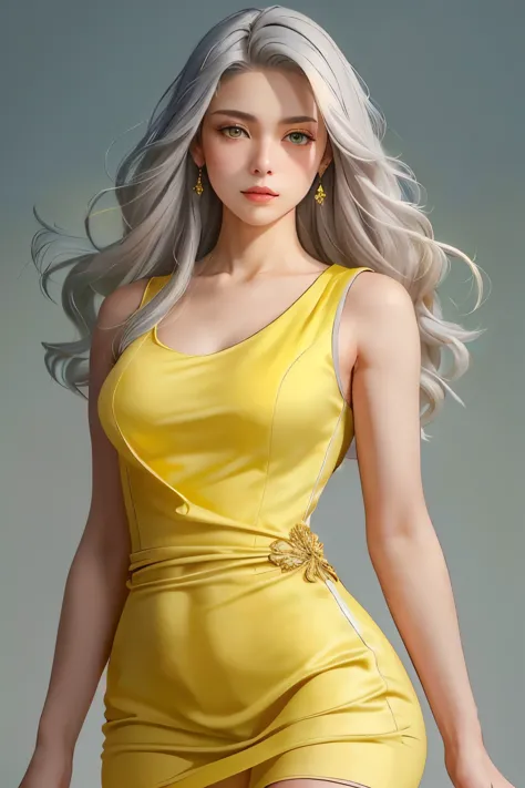 (oil, masterpiece, highest quality, super detailed, focus on the characters), young woman, pale skin, ((a long gray hair)). ((a ...