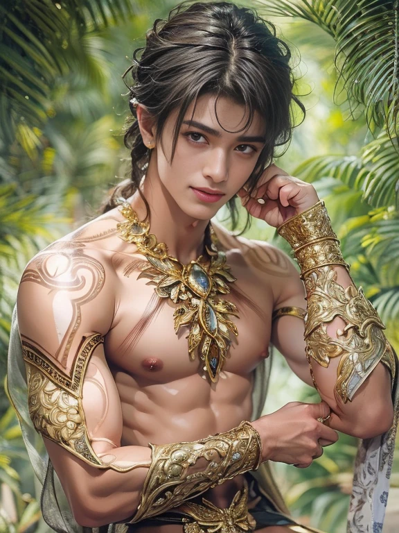 masterpiece ,top quality , realistic 、Luis Royo , Surreal portrait of a handsome boy with a smartphone in his hand 、Super handsome boy、1 boy 、Shiny natural skin texture、excellent arm and chest muscles , huge elastic nipples on the chest , beautiful naked body , the intimate area is covered with a golden thread ! Автор Luis Royo 、age 19 , Ideal Anatomy , ideal male body、Portrait photograph of a boy、Close-up body photo , highest quality , realistic , Luis Royo, Attractive guy, Super handsome boy, Shiny natural skin texture, Автор Luis Royo, 19 years, ideal male body , Portrait photograph of a boy, Close-up body photo , fantasy art, Beautiful facial expression, Beautiful face, beautiful breasts, beautiful buttocks, Thin eyes, Clear and attractive, beautiful and alluring, beautiful eyes, thin waist, RAW photo, Red lips, ash gray hair, short hair , glittering surreal gold decoration , sexy pose . The Milky Way in the sky , gold jewelry in the form of a tattoo on the butt , smile , Vaginal orchids ,Bright gold jewelry !A rich color palette of sparkling paints in bright colors !