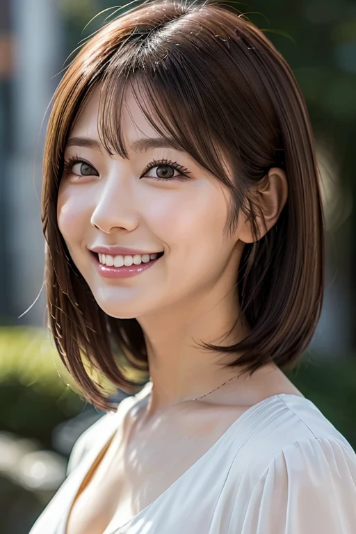 Japanese women　Orthodox beauty, cute, cute, beautiful, smile, Yamato Nadeshiko, Ultra-realistic, More real, Real women, Looks like the real thing, From below, Just like him, Super Real, Bob, Upper Body