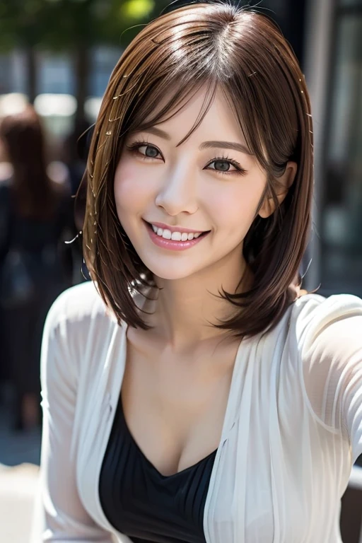 Japanese women　Orthodox beauty, cute, cute, beautiful, smile, Yamato Nadeshiko, Ultra-realistic, More real, Real women, Looks like the real thing, From below, Just like him, Super Real, Bob, Upper Body