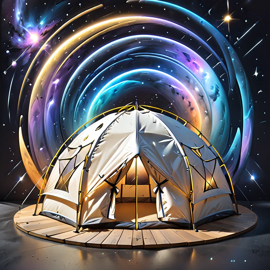 Glamping、symbol、Three-dimensional、Shine、Shine、gold、The background is a large galaxy