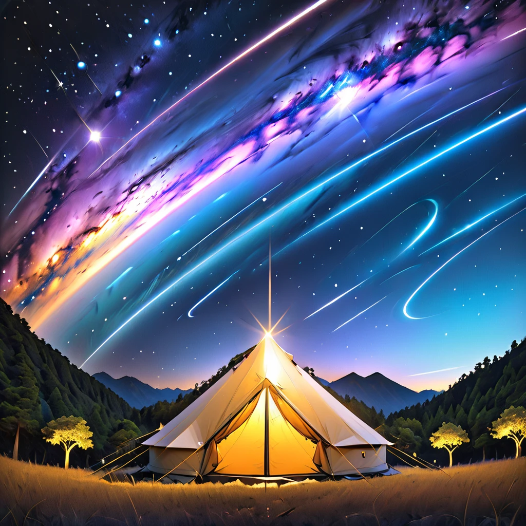 Glamping、symbol、Three-dimensional、Shine、Shine、gold、The background is a large galaxy