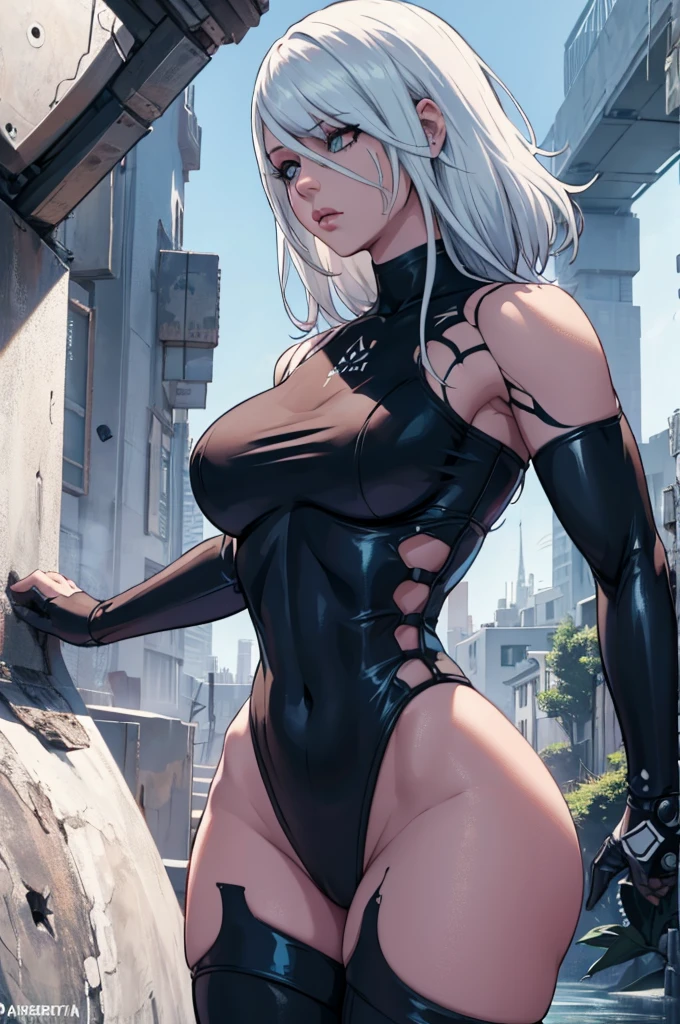 Yorha 2B,female cyborg,soccer forward uniform,Argentina flag colors,highly detailed face and body,intricate mechanical details,dynamic pose,photorealistic,cinematic lighting,dramatic shadows,vivid colors,8k,masterpiece