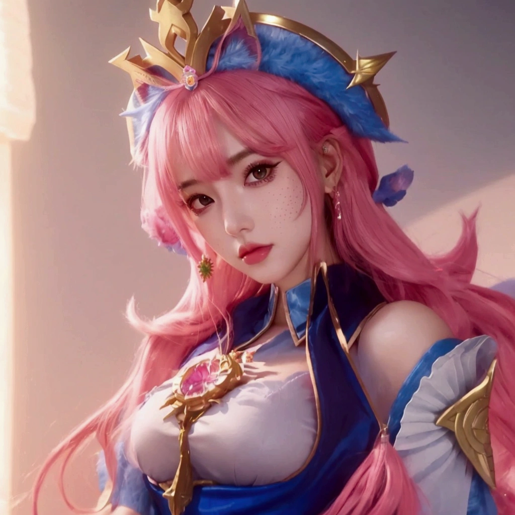 a close up of a woman with a pink hair and a crown, extremely detailed artgerm, portrait knights of zodiac girl, ig model | artgerm, artgerm lau, kda, portrait of ahri, seraphine ahri kda, ashe, ! dream artgerm, style artgerm, ahri, yun ling