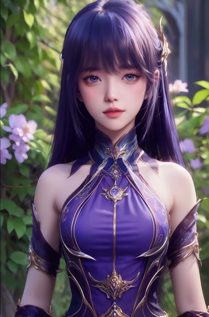 (best quality,ultra-detailed,photorealistic:1.37),vivid colors,studio lighting,beautiful detailed eyes,beautiful detailed lips,extremely detailed eyes and face,long eyelashes,portraits,black hair,confident expression,feminine,standing in a garden,soft sunlight, scenery,flower blossoms,peaceful atmosphere,artistic touch,textured brushstrokes,subtle color variations,brilliant white highlights,delicate movements,graceful pose,slight breeze,rustling leaves,sophisticated style,professional artwork,female beauty.