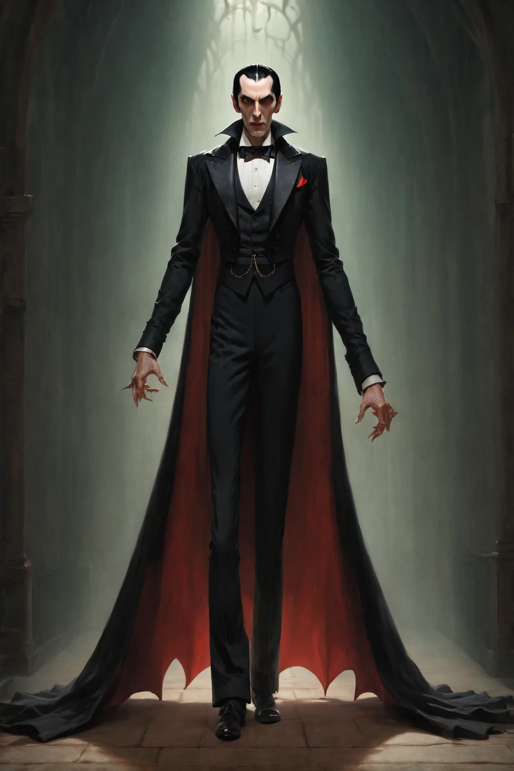 Dracula in a Tuxedo、Only one person is in the picture、The whole body is shown、Facing forward