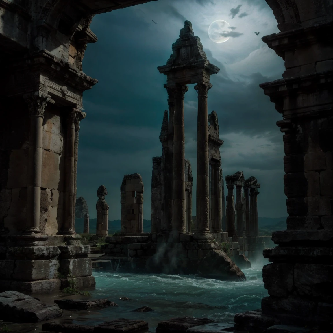 Shadow Isles, moonlight shadows,ancient ruins