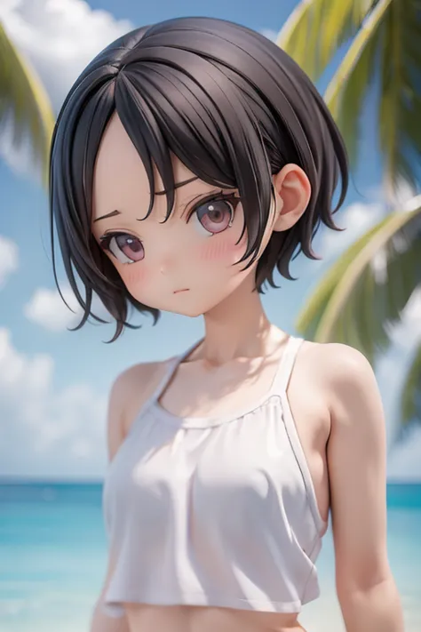 swimsuit、bikini、girl、girl、primary school students、slender、slender、black hair、short hair、the forehead is visible、forehead、whole b...