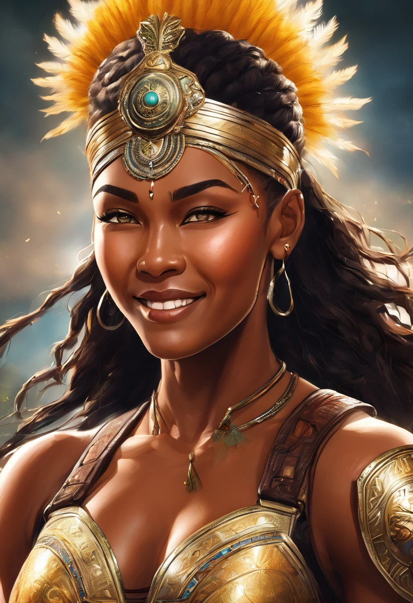 A strong blessed warrior goddess with an attesctive athletic physique, various skin colors, sexy, strong, charming, loving smile, radiant 