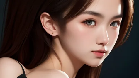 the illustration features high-quality and delicate details. a cute, innocent asian teenage girl with light makeup, wearing reve...