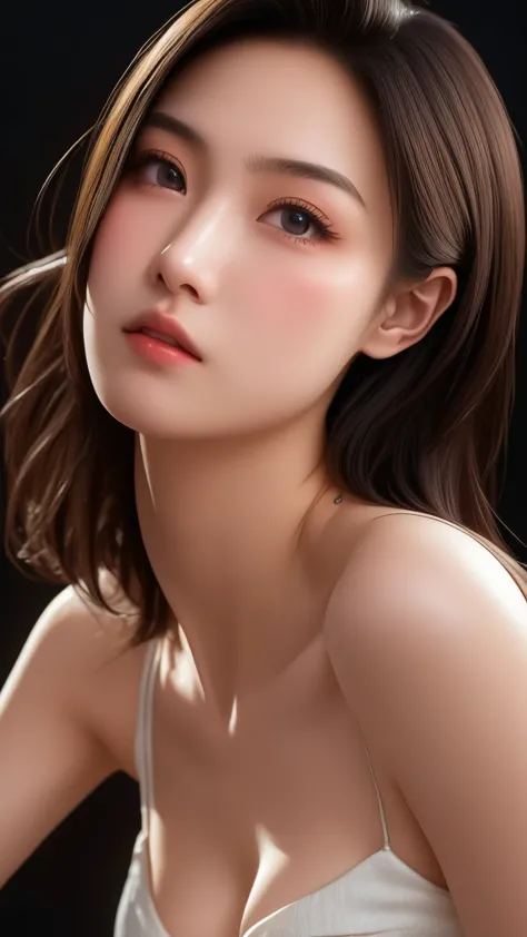 the illustration features high-quality and delicate details. a cute, innocent asian teenage girl with light makeup, wearing reve...