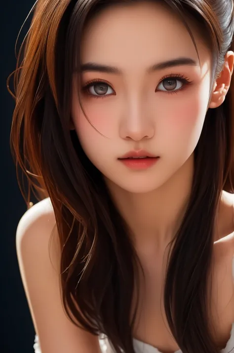 the illustration features high-quality and delicate details. a cute, innocent asian teenage girl with light makeup, wearing reve...