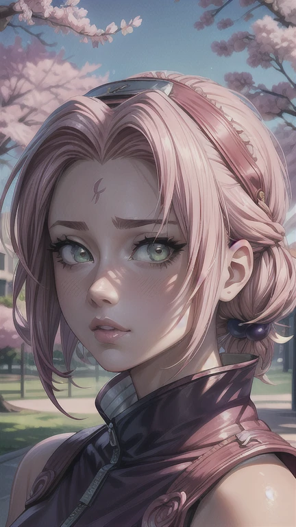 1girl, sakura haruno, detailed face, beautiful detailed eyes, beautiful detailed lips, extremely detailed eyes and face, long eyelashes, pink hair, outdoor, sakura trees, cherry blossoms, professional photography, cinematic lighting, high quality, 8k, photorealistic, masterpiece, vibrant colors, natural lighting, soft focus, magic realism