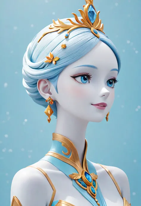 beautiful girl、white skin, silver hair, blue eyes、profile、smile、the snow queen、bangs、smooth hair、earrings、hair ornaments、gem、(((...