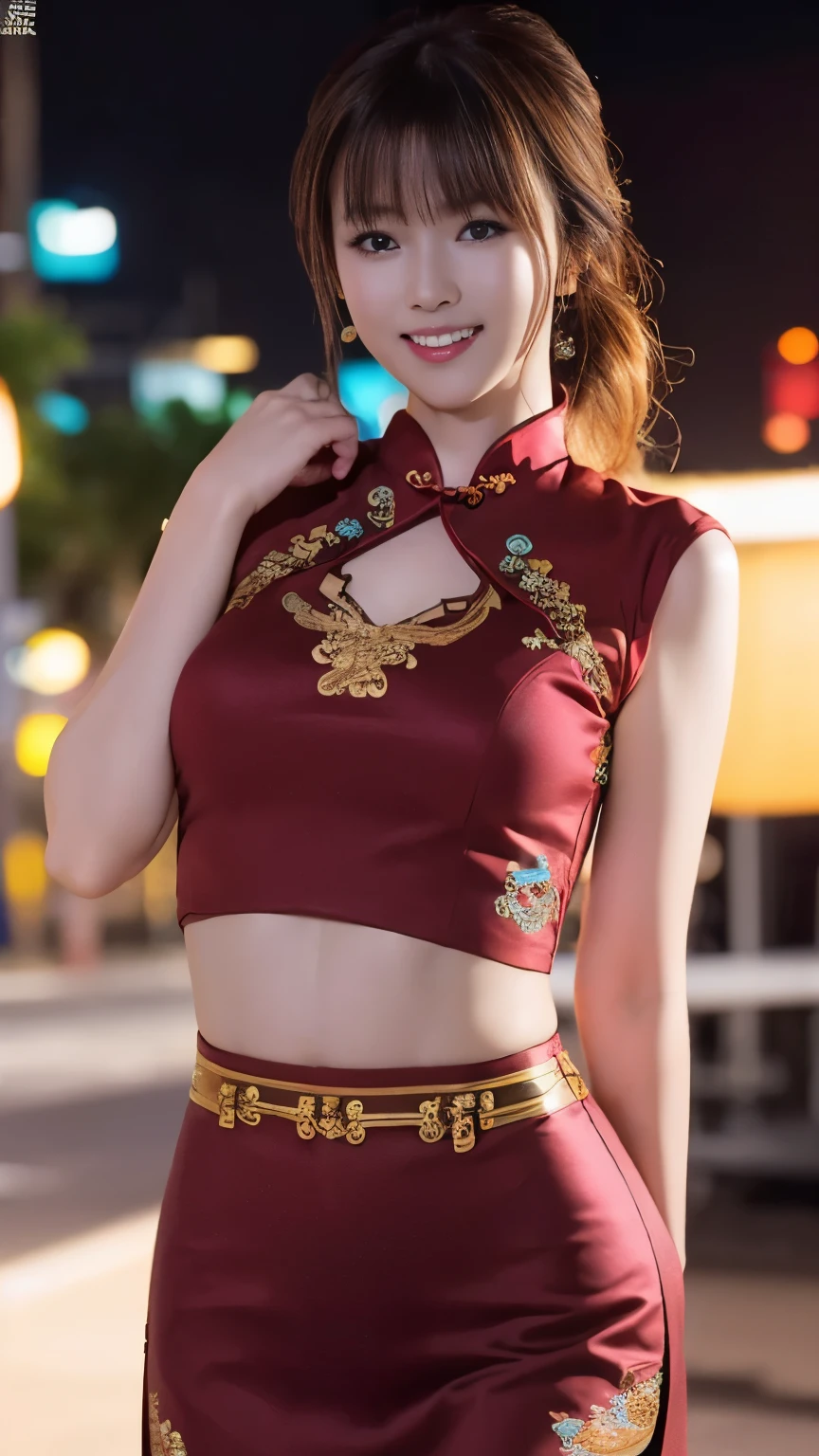 A close up of a woman in a red dress posing for a picture SeaArt AI