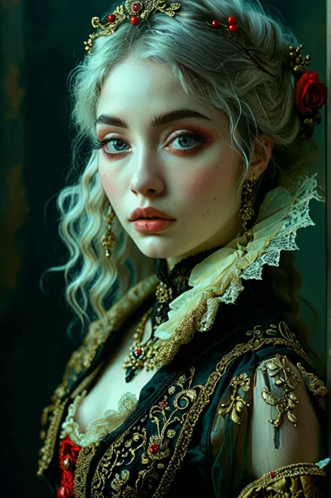 style of bella kotak, gothic, brunette, award winning, perfect eyes, detailed skin,rembrandt lighting style,hyperrealism style,h...