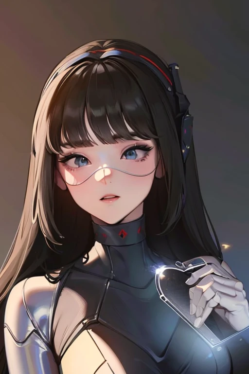 (masterpiece),(Highest quality),(Super detailed),(Best illustrations),(Best Shadow),(Absurd),(Detailed Background),(so beautiful), 16K, 8K, 4K,(Best Shadow),empty eyes,robotization,woman ,big bust,Robot Joint ,Metal skin,Black Suit,long hair,a black suit that covers the whole body