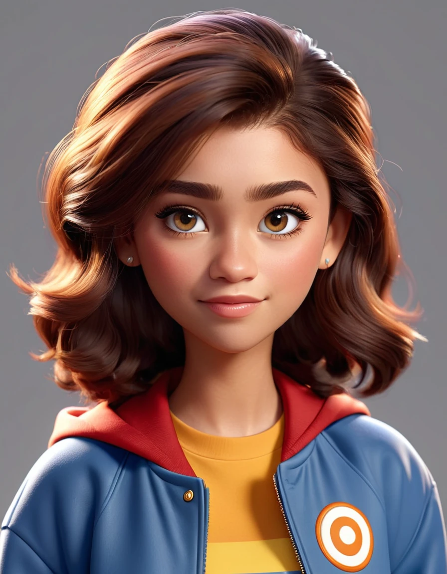 3d cute cartoon character disney pixar style of ((lora)), detailed face, detailed hair, wearing varsity jacket, potrait, avatar, isolated with white background, good professional lighting, unreal engine