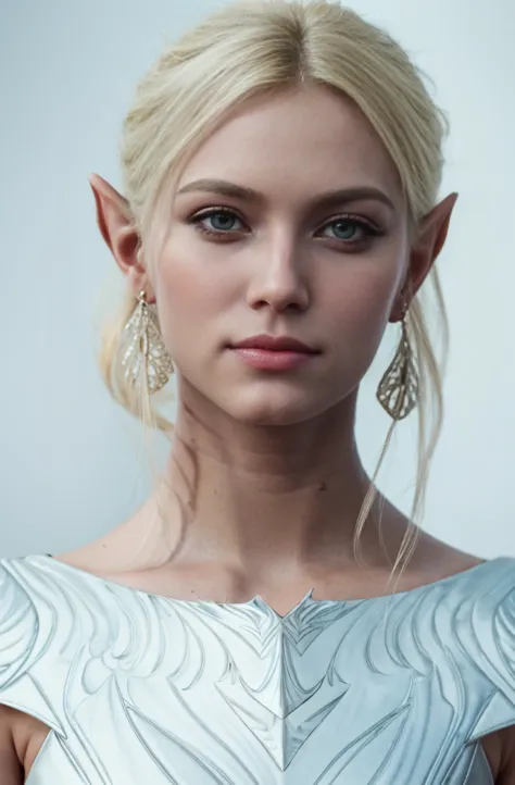 mintara is a beautiful blonde, sexy glamorous elf girl, 20 years old, mintara hairstyle, mintara hair color, large expressive bl...