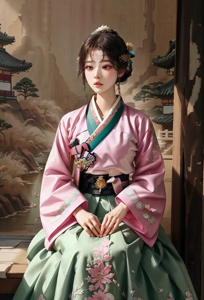 beautiful girl in traditional hanbok, (empress of joseon dynasty_gorgeous, elegance, aura, intricate and delicate detailed descr...