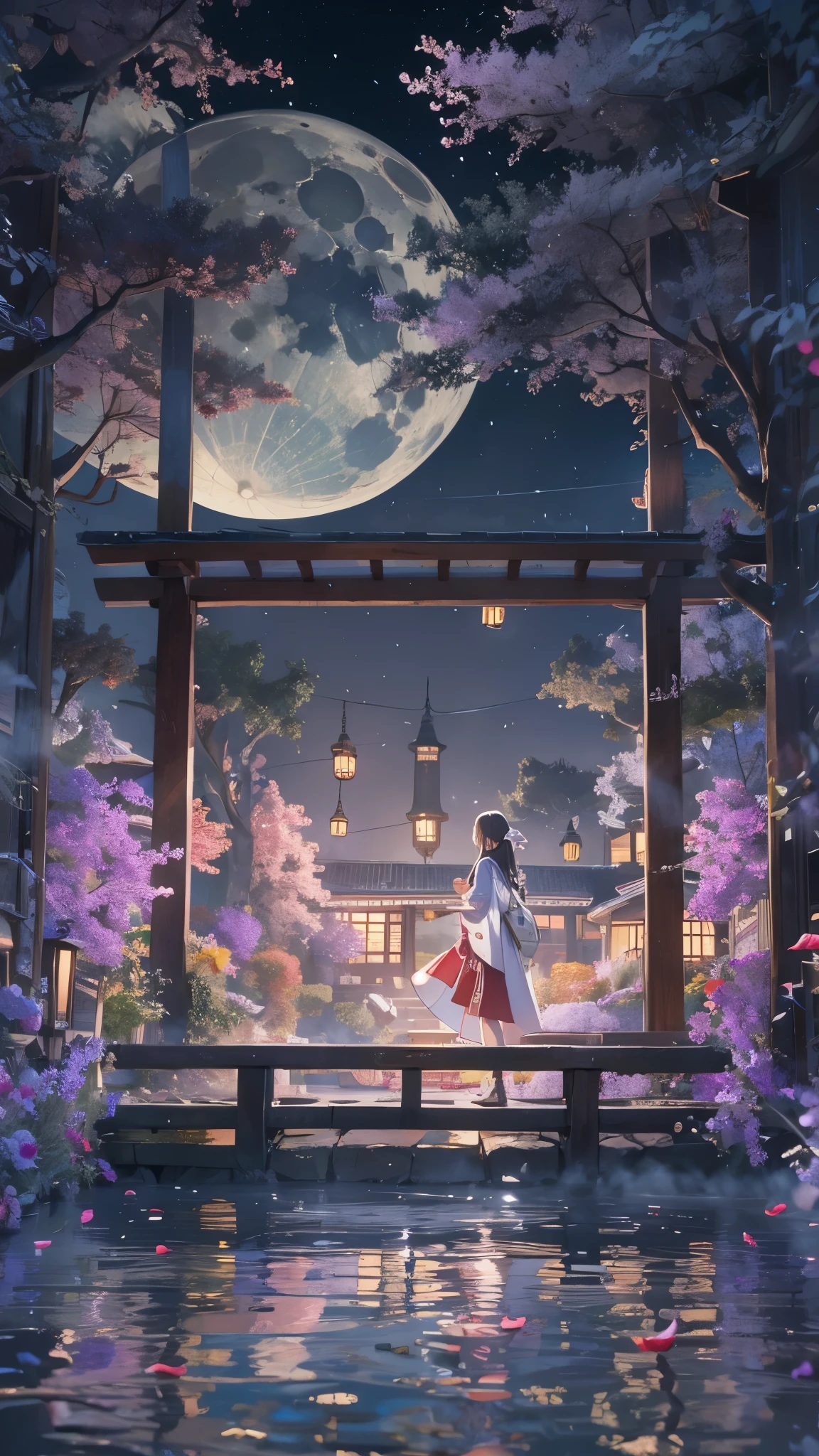 ((Highest quality)),(Ultra-high resolution),(Super detailed),(Detailed Description),((The best CG)),(masterpiece),Highly detailed art,(Art with precise detail:1.5), Mid-Autumn Moon:1.6, Tsukimi sake:1.3, Calm atmosphere:1.8,