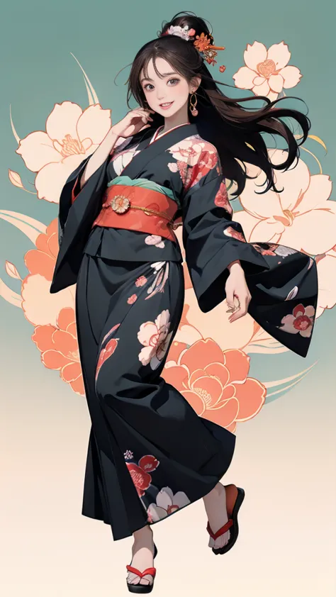 (seaart creates stunning illustrations of beautiful women in kimono)、vividly colored japanese ukiyo-e style illustrations、a beau...