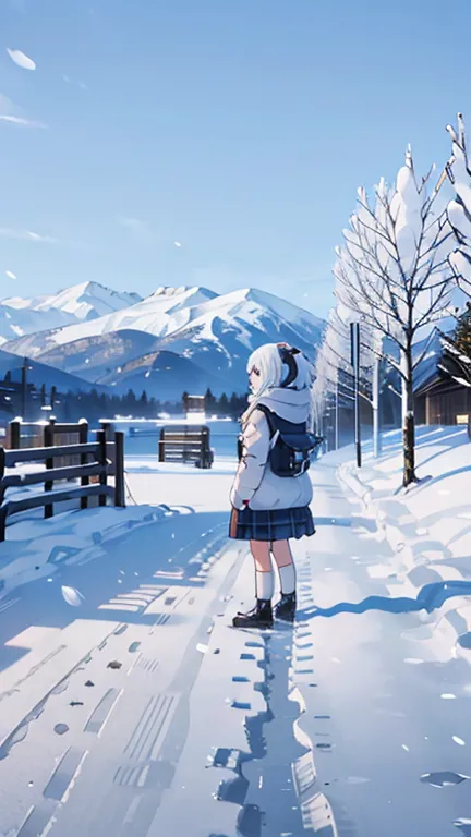 (snow scenery:1.2),girl looking this way